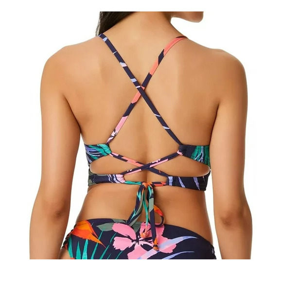 Jessica Simpson Floral Cross Back Island Twist-Front Swim Bikini Top Small - Picture 2 of 4
